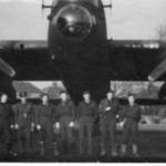 279 Squadron, 04/10/1945 to 30/10/1945, Lancasters, RAF Thornaby.  Bill is centre in picture