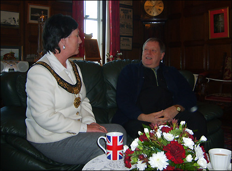 The Mayor Pauline Latham chatting to Dennis Wardle