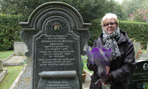 Donna Maria Barker at the grave of her son, James