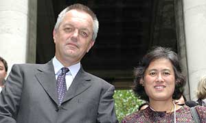 Princess Sirindhorn with the BBC World Service's Nigel Chapman outside Bush House