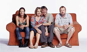 Michelle (Michelle Gomez), Carrie (Claire Rushbrook), Barry (Neil Morrissey) and Kirk (Mark Williams)