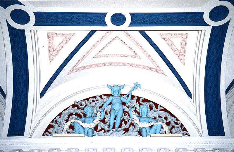 ornate plaster work of the bank's ceiling