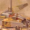 Detail of 'An Aircraft Assembly Shop' showing DH 9 planes are being moved through production