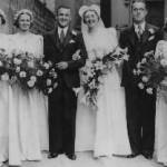 Wedding of Leslie Perry to Muriel in August 1939 in Luton.  War was declared a week later so they could not go on their honeymoon on the Isle of wight.  The man in glasses is Leslies brother Eric - he was best man.