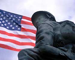 Beside the Merderet river the French have erected a statue, commemorating the American servicemen