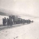 From diary entries I believe this photo shows the division passing through snow covered mountains in Iran on the way from Qum in Iran to Bagdad in Iraq.   4 — 5 February 1943.