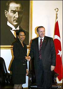 کاندوليزا رايس و رجب طيب اردوغان