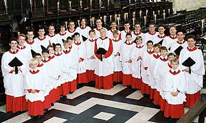 Choristers inside King's College Chapel, Cambridge