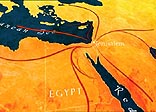 Graphic which shows the ancient trade routes in the Middle East and Europe