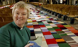 The Dean of Salisbury Reverend June Osbourne with the giant scarf