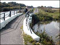 On the small bridge.