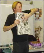 Kev Sutherland and a cartoon