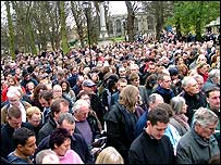 Mourners outside the cathedral