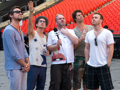 Just before the doors open to Take That's thousands of adoring fans, the boys showed us around the stadium. Here's Mark pointing out some sky.