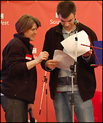 Jo Loosemore and a member of the public 