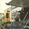 Hugo Duncan on stage at the OB truck