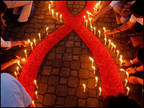 Símbolo da luta contra a Aids em manifestação