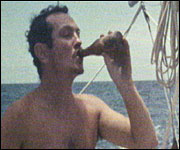 Crowhurst enjoying a drink on board