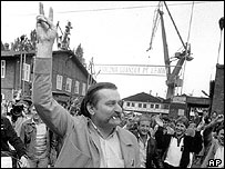 Lech Walesa em Gdansk, em 1983
