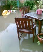 Leia's back garden on the day of the flood