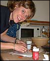 Picture: Jo paints the hearts ready to decorate.