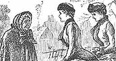 'Punch' cartoon depicting Victorian women extending 'charity and benevolence' to neighbours