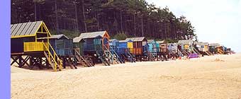 beach huts.