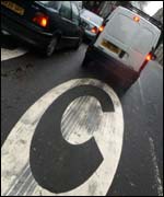 London traffic conjestion sign with car