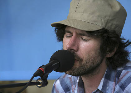Gruff Rhys in the Hub tent at Summer Sundae