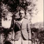 Jack, pictured at Les Oasis, Sens, between 22nd and 24th June 1944, wearing  his RAF shirt but borrowed jacket and trousers.  Notice that his forehead is still swollen.