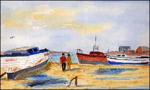 A  beach scene.