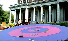 Picture: Lawn darts board sits on the Fame Academy lawn