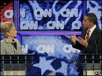 Hillary Clinton e Barack Obama em debate televisado