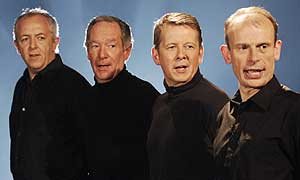 BBC newsreaders perform Bohemian Rhapsody: Jeremy Bowen, Michael Buerk, Bill Turnbull and Andrew Marr