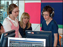 Young people editing their film