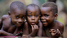 Tri o blant Bayaka ym masn y Congo © Timothy Allen