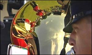 Picture: Close-up of brass band member.