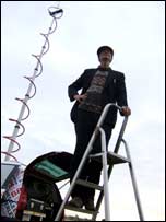 Man up a ladder