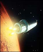 Picture: a rocket orbits Mars