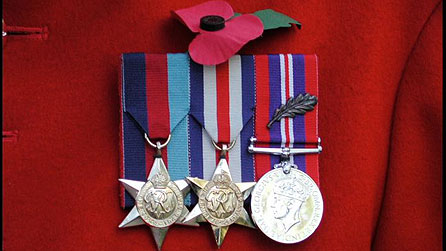 War veteran wearing military medals on Remembrance Day