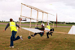 Dr Bill Brooks preparing to fly a replica of Pilcher's plane.