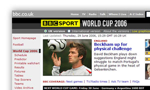Image of bbc.co.uk/worldcup website