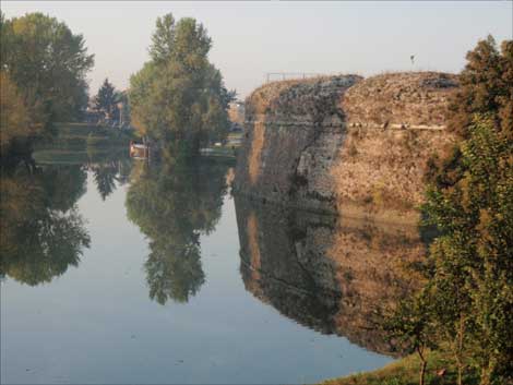 The city walls and river at Petrarca near Venice, in Italy