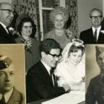 Two RAF Fathers come together on their son and daughter's wedding day. Tom (L) George (R) They had both been at Blackpool, UK, within weeks of each other.  Kay Sparkes (Bride) discovered this had happened sixty six years ago.In 2006.