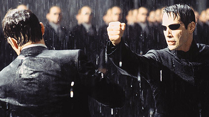Keanu Reeves and Hugo Weaving come to blows (again) in The Matrix Revolutions