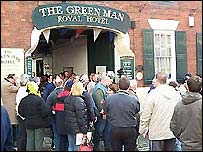 Gathering outside the Green Man