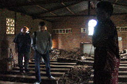 Church interior with human remains