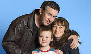 (l-r): Steve Coogan as Bing Crossby, Dominic Senior as Joe Crosby and Lisa Millett as Bernadette Crosby 