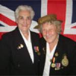 Ciss Collins (on the right) with her Land Army friend, Jess Matthews.  This picture was taken on 20 June 2005, after recording a feature for BBC South East Today.