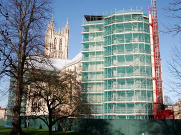 The Corona covered in scaffolding